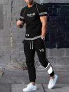 Men's Casual Athleisure Tracksuit Set, Short Sleeve T-Shirt & Jogger Pants