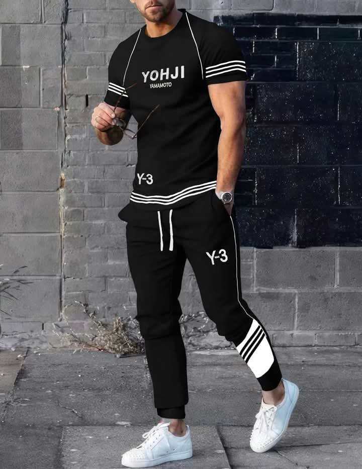 Men's Casual Athleisure Tracksuit Set, Short Sleeve T-Shirt & Jogger Pants