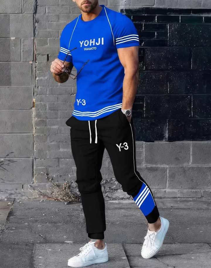 Men's Casual Athleisure Tracksuit Set, Short Sleeve T-Shirt & Jogger Pants - Image 2