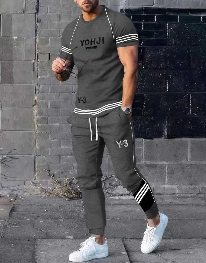 Men's Casual Athleisure Tracksuit Set, Short Sleeve T-Shirt & Jogger Pants - Image 3